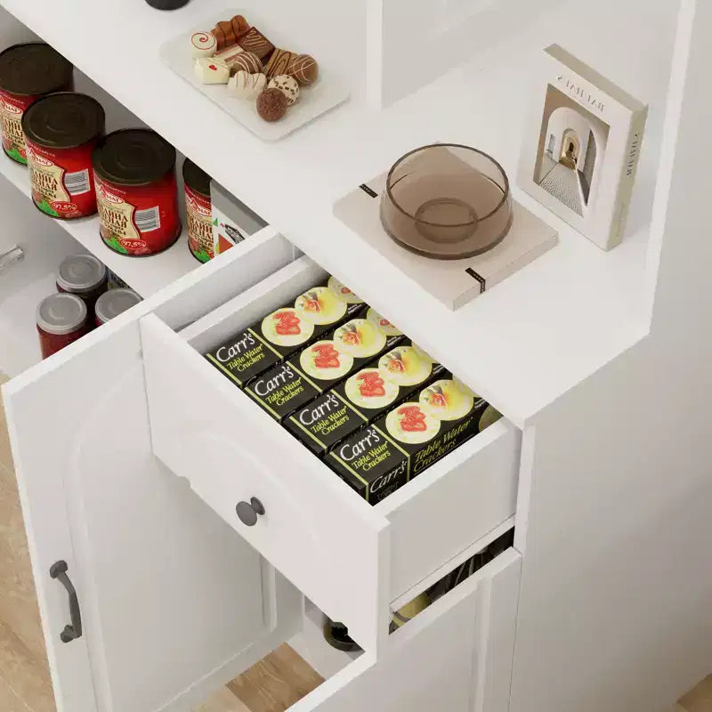 Mobile Dispensa Indipendente in MDF Bianco con Piano per Microonde, 6 Ante, Montaggio in 1 Persona