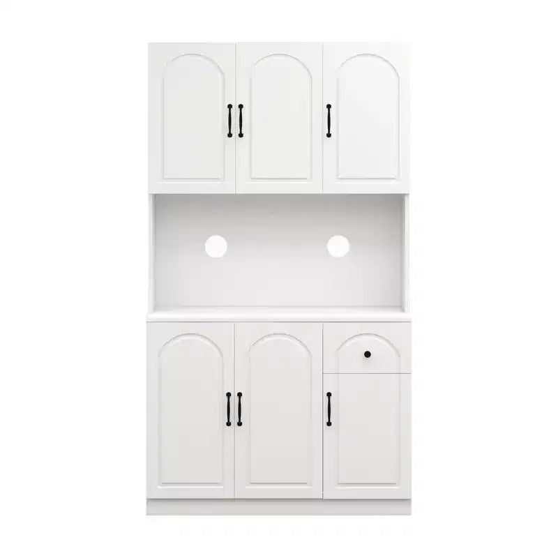 Mobile Dispensa Indipendente in MDF Bianco con Piano per Microonde, 6 Ante, Montaggio in 1 Persona