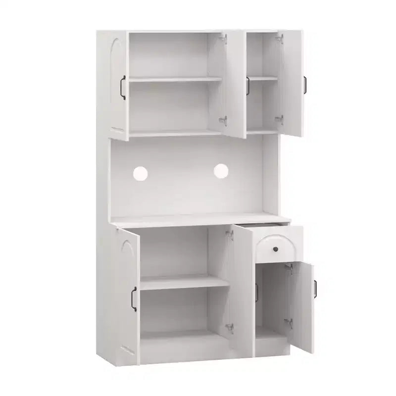 Mobile Dispensa Indipendente in MDF Bianco con Piano per Microonde, 6 Ante, Montaggio in 1 Persona