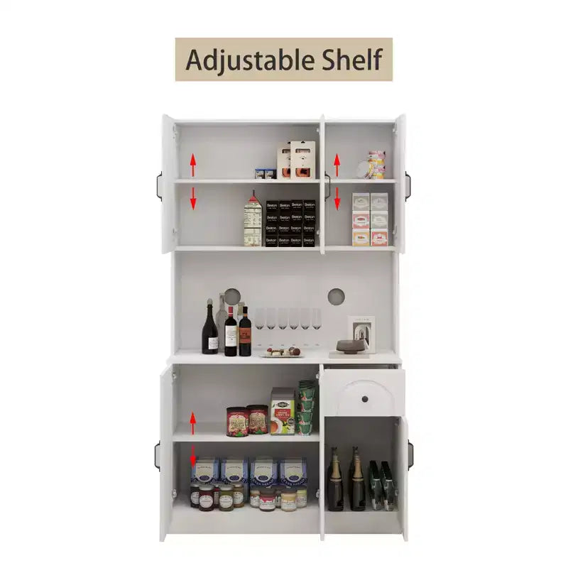 Mobile Dispensa Indipendente in MDF Bianco con Piano per Microonde, 6 Ante, Montaggio in 1 Persona