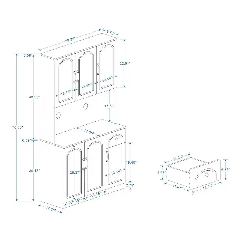 Mobile Dispensa Indipendente in MDF Bianco con Piano per Microonde, 6 Ante, Montaggio in 1 Persona
