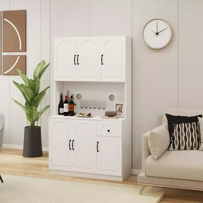 Mobile Dispensa Indipendente in MDF Bianco con Piano per Microonde, 6 Ante, Montaggio in 1 Persona