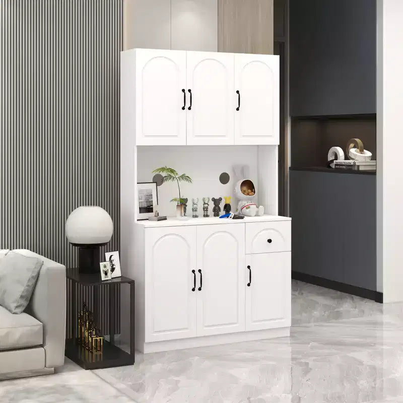 Mobile Dispensa Indipendente in MDF Bianco con Piano per Microonde, 6 Ante, Montaggio in 1 Persona