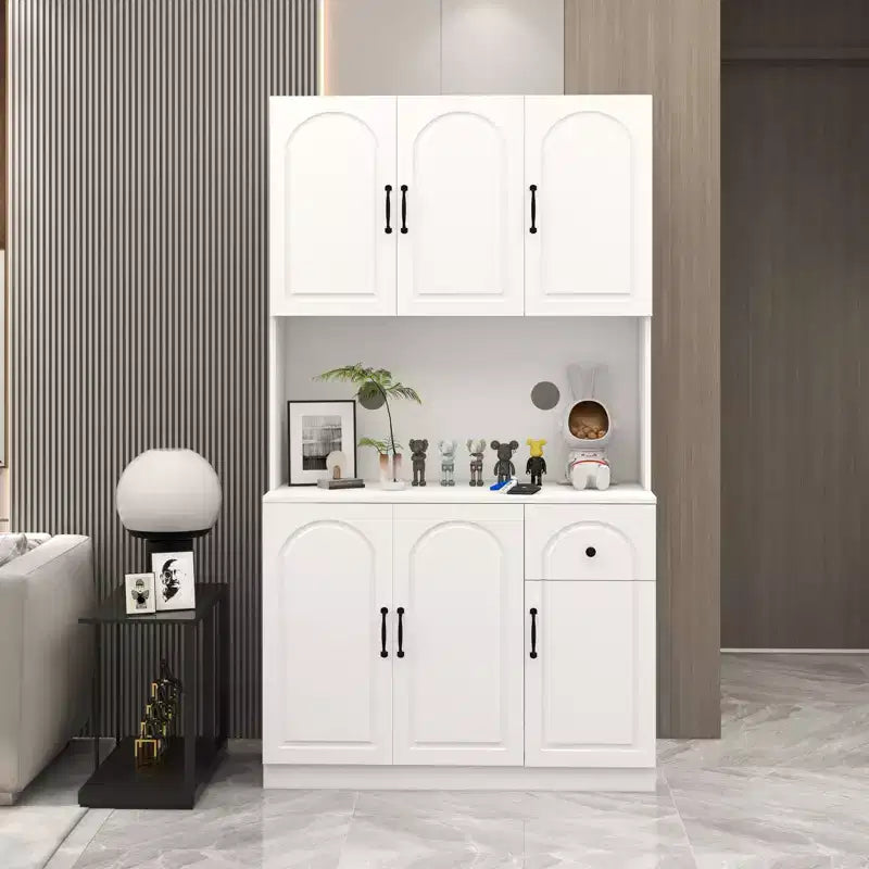 Mobile Dispensa Indipendente in MDF Bianco con Piano per Microonde, 6 Ante, Montaggio in 1 Persona