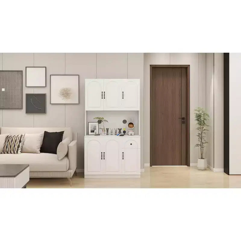 Mobile Dispensa Indipendente in MDF Bianco con Piano per Microonde, 6 Ante, Montaggio in 1 Persona