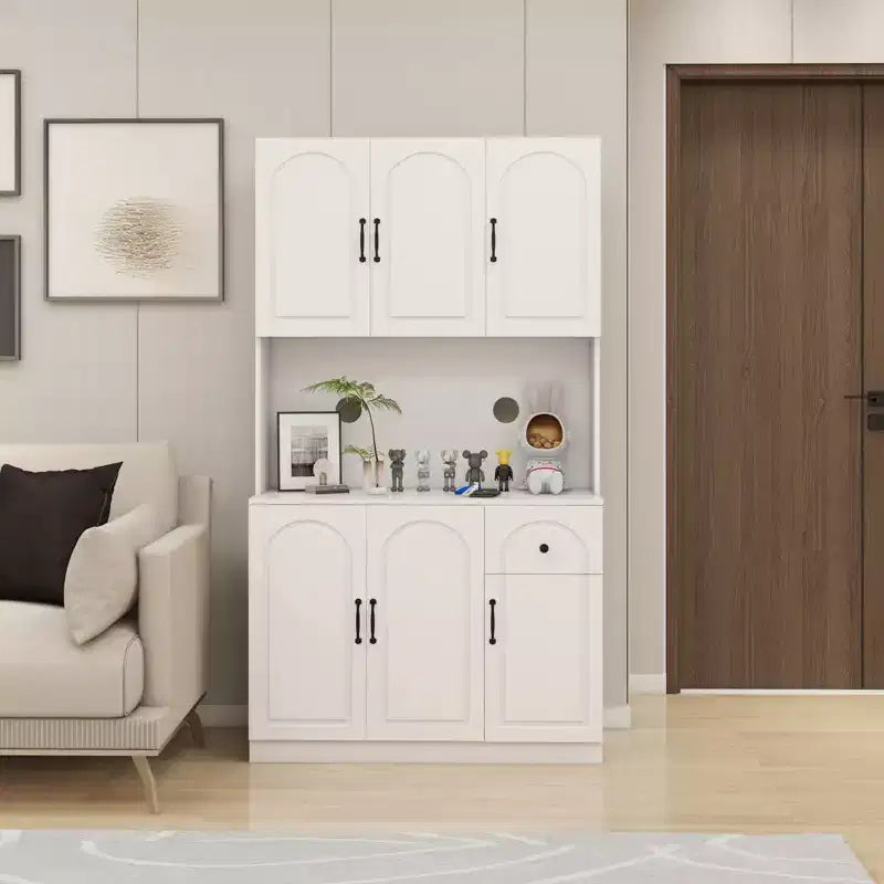 Mobile Dispensa Indipendente in MDF Bianco con Piano per Microonde, 6 Ante, Montaggio in 1 Persona