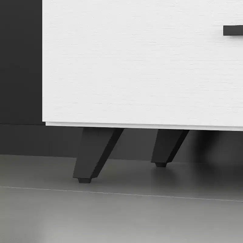 Mobile TV allungabile bianco/nero, stile minimalista, adatto a TV fino a 85", montaggio da 1 persona
