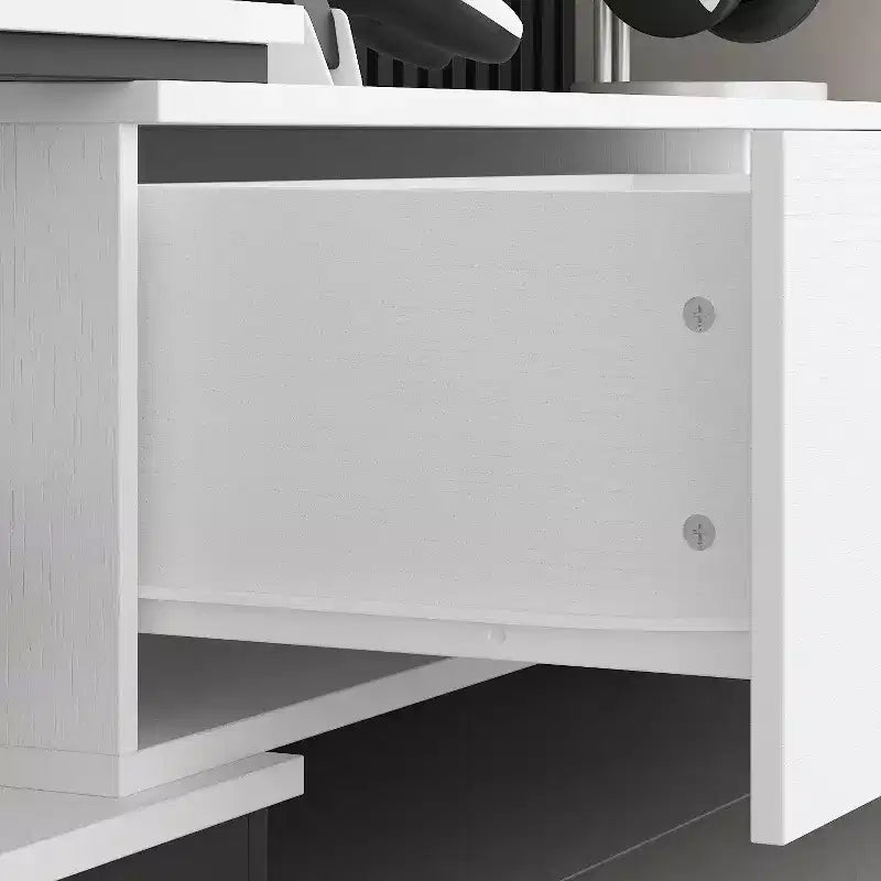 Mobile TV allungabile bianco/nero, stile minimalista, adatto a TV fino a 85", montaggio da 1 persona