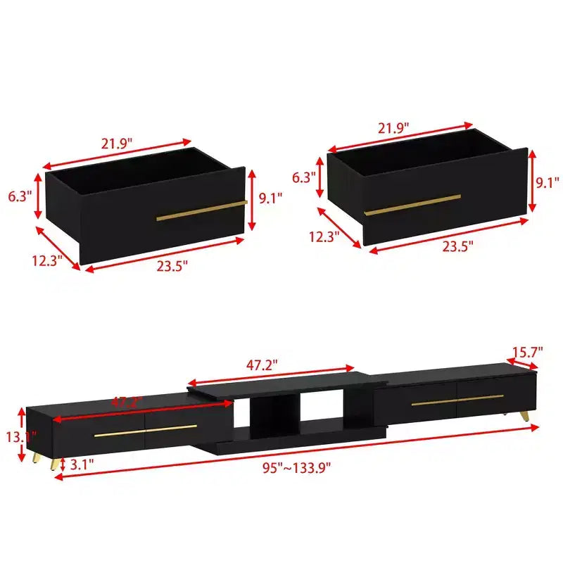 Mobile TV allungabile bianco/nero, stile minimalista, adatto a TV fino a 85", montaggio da 1 persona