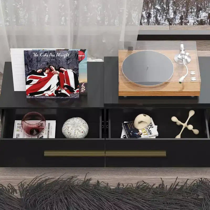 Mobile TV allungabile bianco/nero, stile minimalista, adatto a TV fino a 85", montaggio da 1 persona