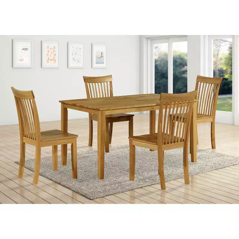 Sedie laterali da pranzo in rovere naturale con schienale a doghe, set da 2