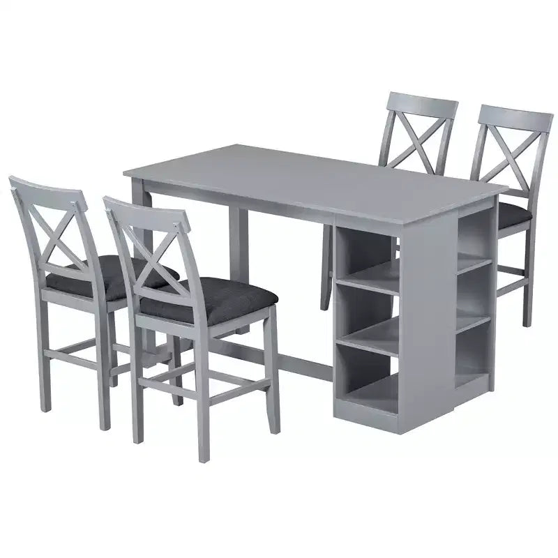 Set tavolo da pranzo altezza bancone grigio/naturale e bianco, 5 pezzi, 4 posti a sedere