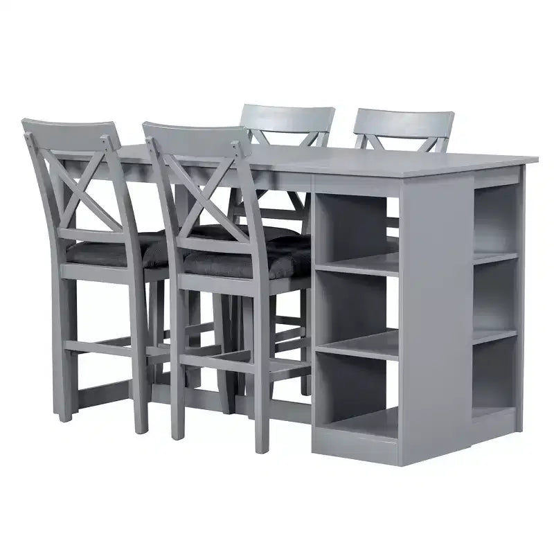 Set tavolo da pranzo altezza bancone grigio/naturale e bianco, 5 pezzi, 4 posti a sedere