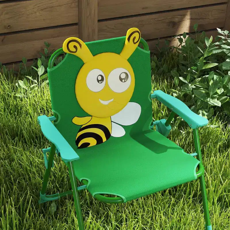 Verde/Rosso, Rotondo, Set Tavolo da Picnic per Bambini con 2 Sedie Pieghevoli e Ombrellone Rimovibile, per Fascia d'Età 2-5