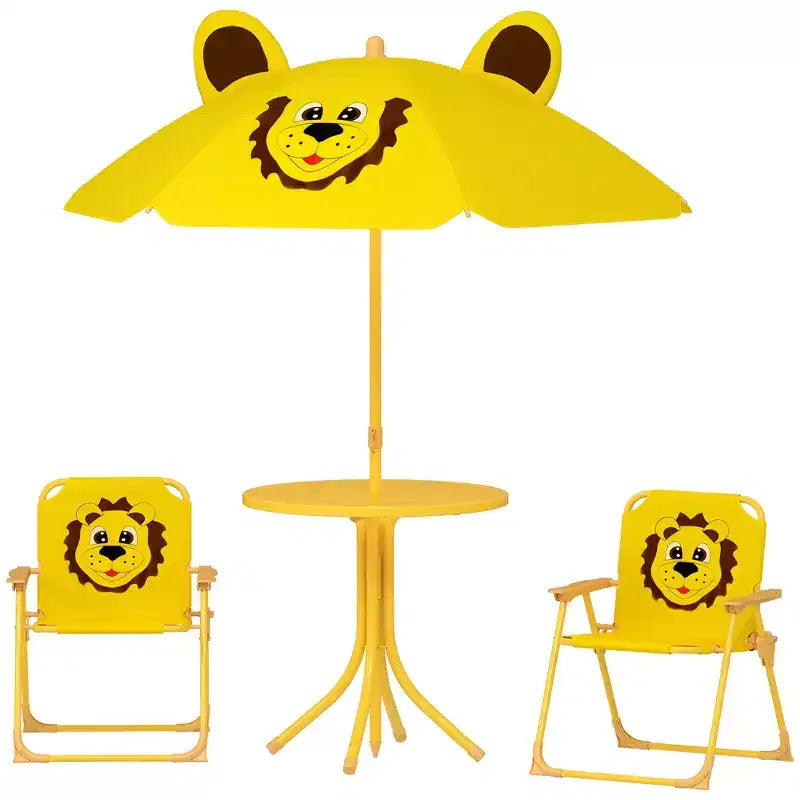 Verde/Rosso, Rotondo, Set Tavolo da Picnic per Bambini con 2 Sedie Pieghevoli e Ombrellone Rimovibile, per Fascia d'Età 2-5