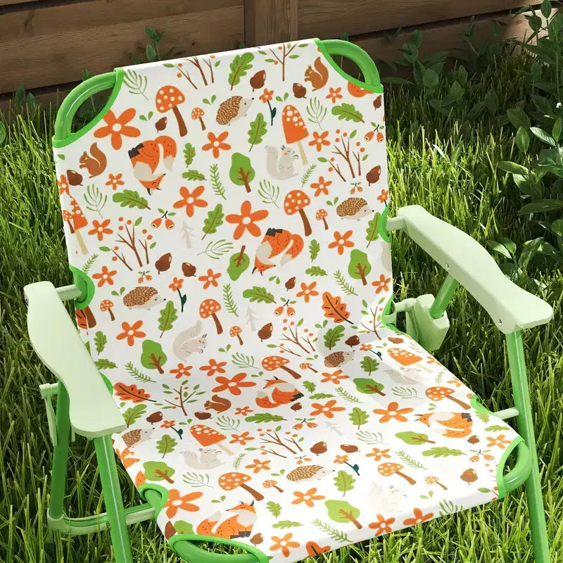 Verde/Rosso, Rotondo, Set Tavolo da Picnic per Bambini con 2 Sedie Pieghevoli e Ombrellone Rimovibile, per Fascia d'Età 2-5