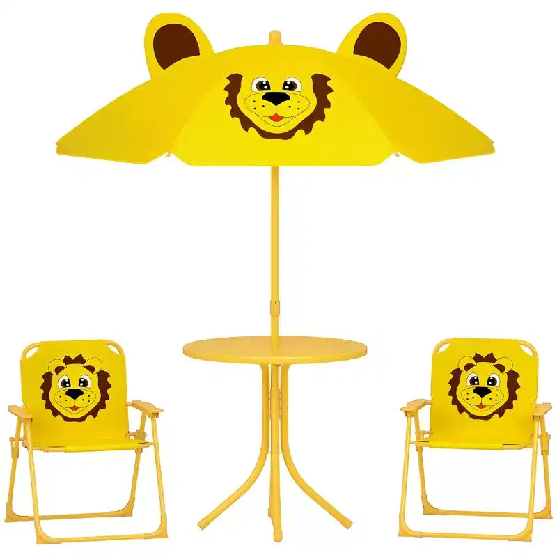 Verde/Rosso, Rotondo, Set Tavolo da Picnic per Bambini con 2 Sedie Pieghevoli e Ombrellone Rimovibile, per Fascia d'Età 2-5