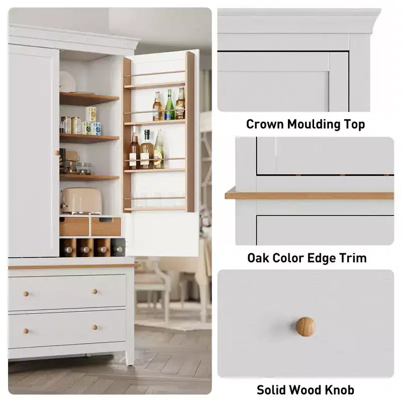 Dispensa da cucina White & Oak da 177 cm con cassetti, armadio a 2 ante