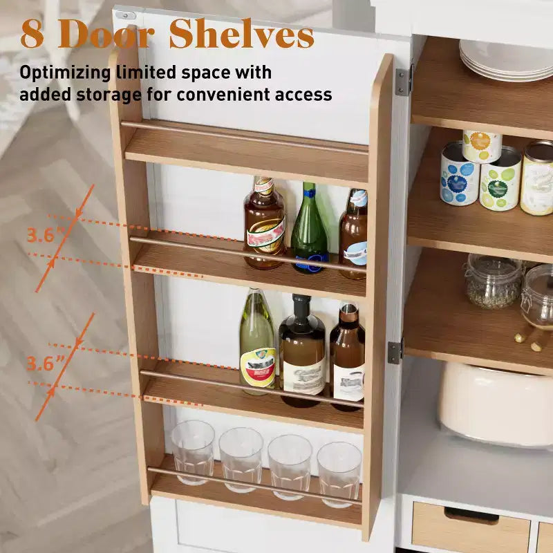 Dispensa da cucina White & Oak da 177 cm con cassetti, armadio a 2 ante