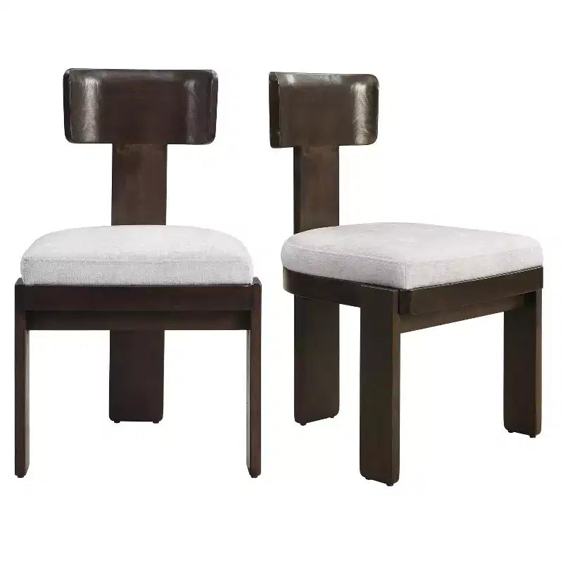 Sedie da pranzo senza braccioli in ciniglia beige/grigio stile metà secolo, set da 2