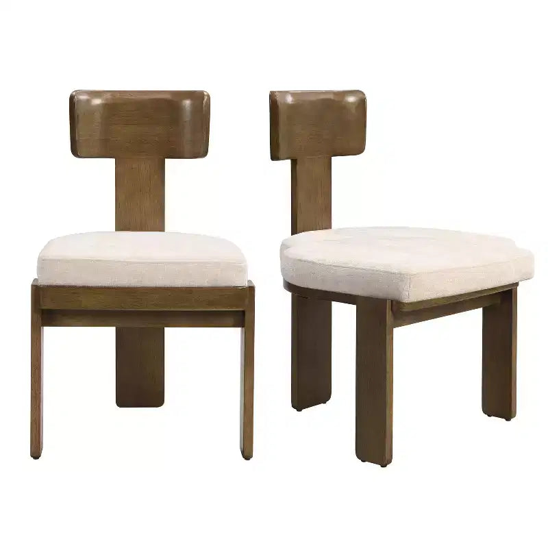 Sedie da pranzo senza braccioli in ciniglia beige/grigio stile metà secolo, set da 2