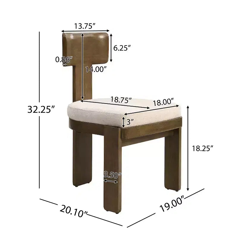 Sedie da pranzo senza braccioli in ciniglia beige/grigio stile metà secolo, set da 2