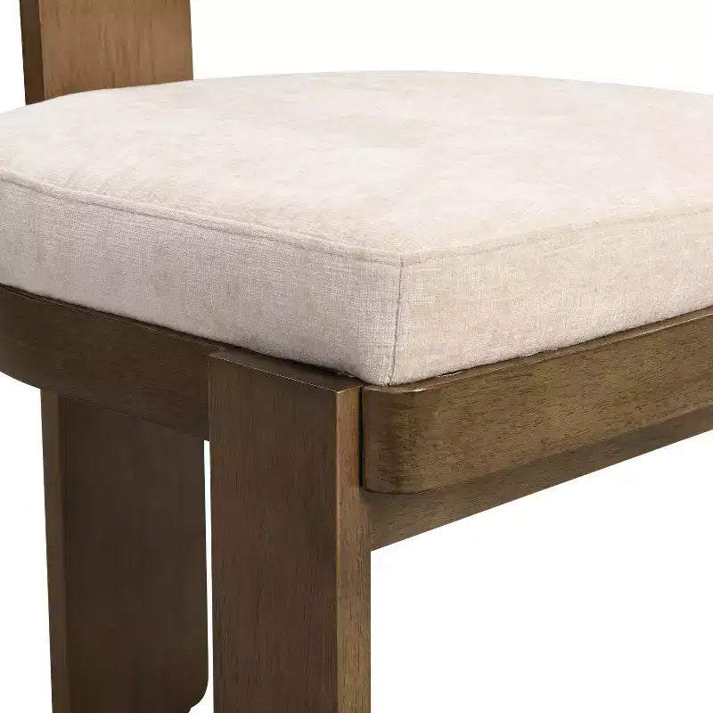 Sedie da pranzo senza braccioli in ciniglia beige/grigio stile metà secolo, set da 2