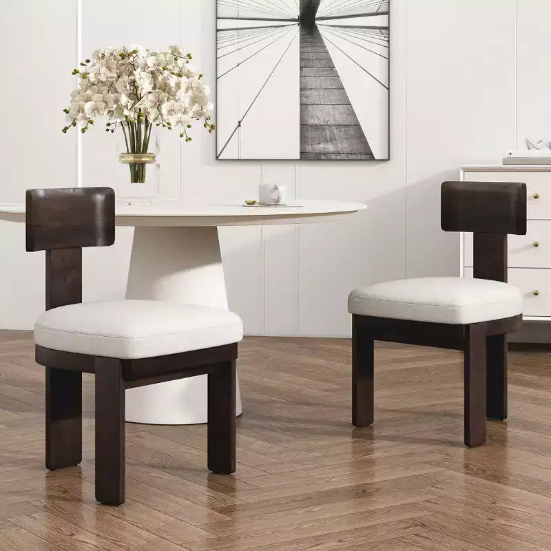 Sedie da pranzo senza braccioli in ciniglia beige/grigio stile metà secolo, set da 2