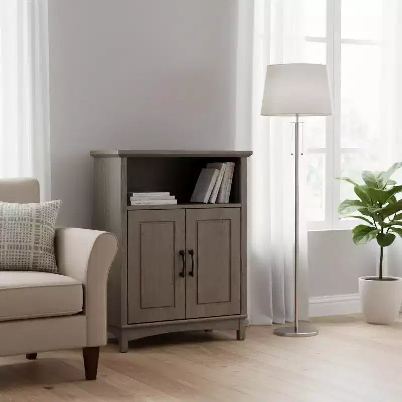 Mobiletto a 2 ante in rovere Salt con ripiano aperto, assemblaggio per 1 persona