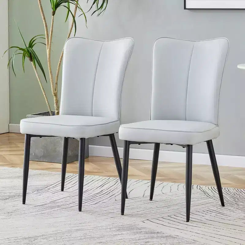 Sedia da pranzo in pelle sintetica grigio chiaro, senza braccioli, set da 2