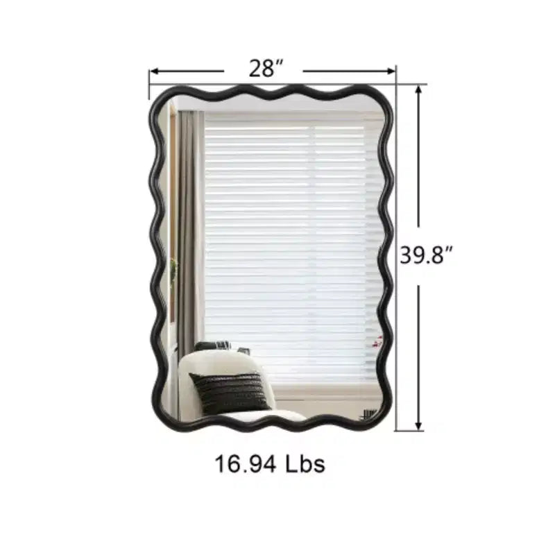 Specchio da parete rettangolare ondulato nero, 40"x28", singolo