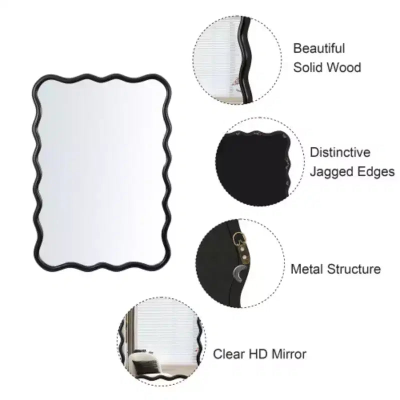 Specchio da parete rettangolare ondulato nero, 40"x28", singolo