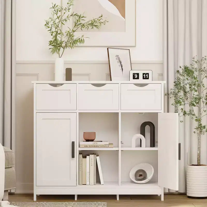 MAYEERTY Storage Cabinets with Drawers and Shelves Accent Cabinets for Living Room White