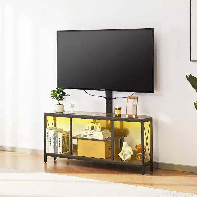 Mobile TV marrone con supporto, singolo, regolabile in altezza, adatto fino a 75"
