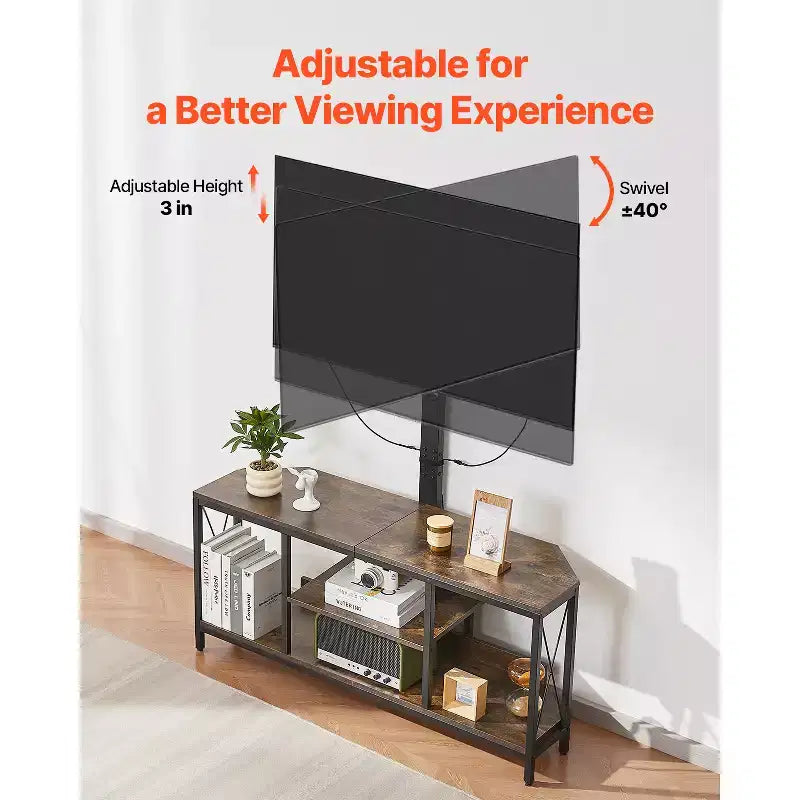 Mobile TV marrone con supporto, singolo, regolabile in altezza, adatto fino a 75"