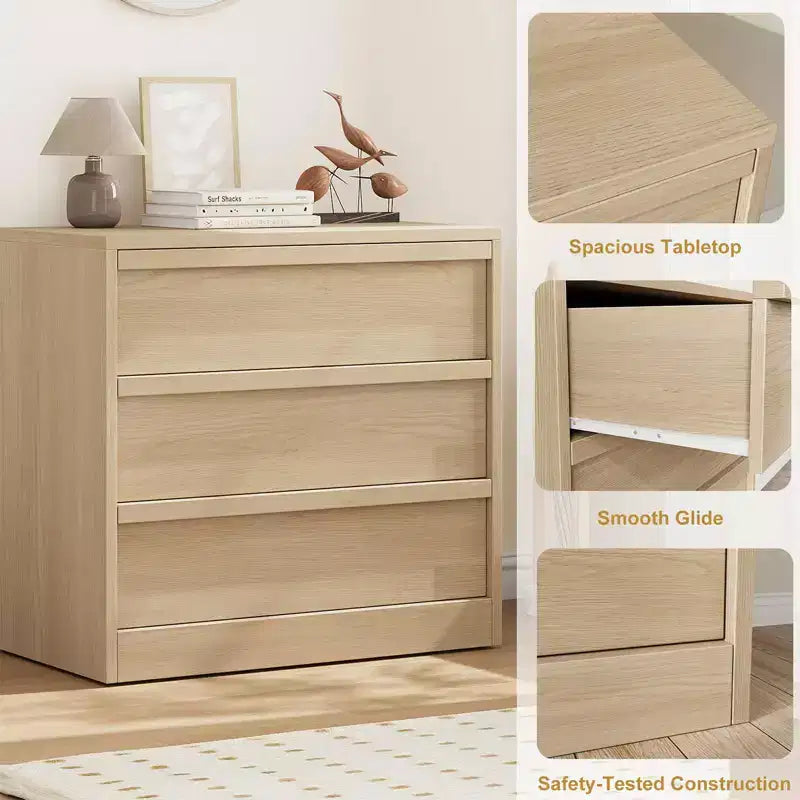Comò a 3 o 4 cassetti naturale/bianco – Cassettiera in legno per camera da letto, cameretta e soggiorno