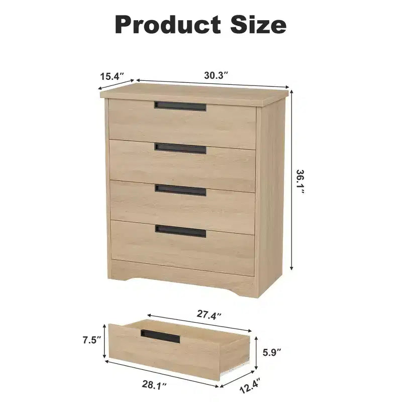 Comò a 3 o 4 cassetti naturale/bianco – Cassettiera in legno per camera da letto, cameretta e soggiorno
