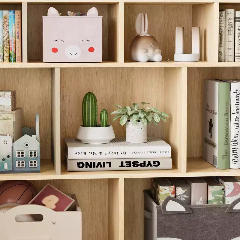 Colore Bianco/Legno, a Forma di Casa, Libreria per Bambini a 9 Scomparti e Porta Giocattoli
