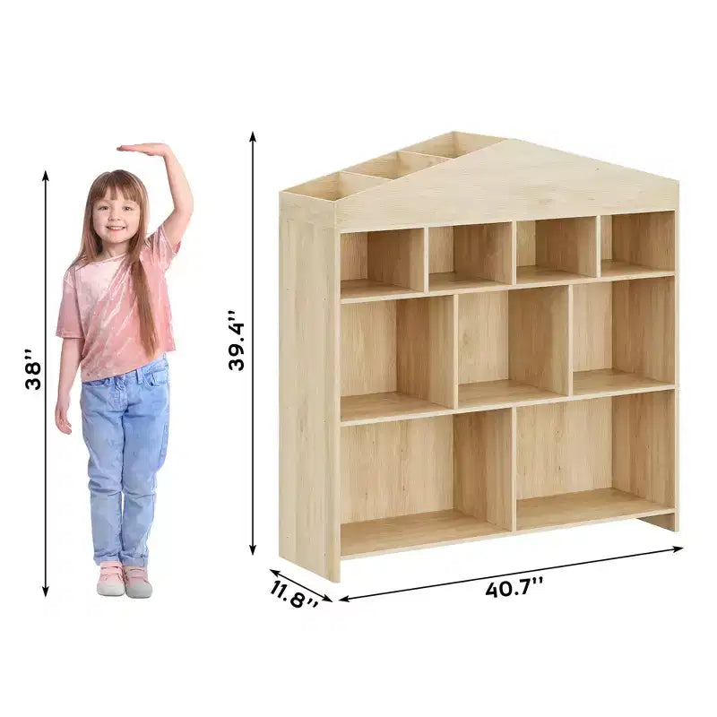 Colore Bianco/Legno, a Forma di Casa, Libreria per Bambini a 9 Scomparti e Porta Giocattoli