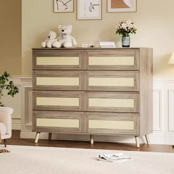 Cassettiera in rattan naturale a 8 cassetti, singola, marrone