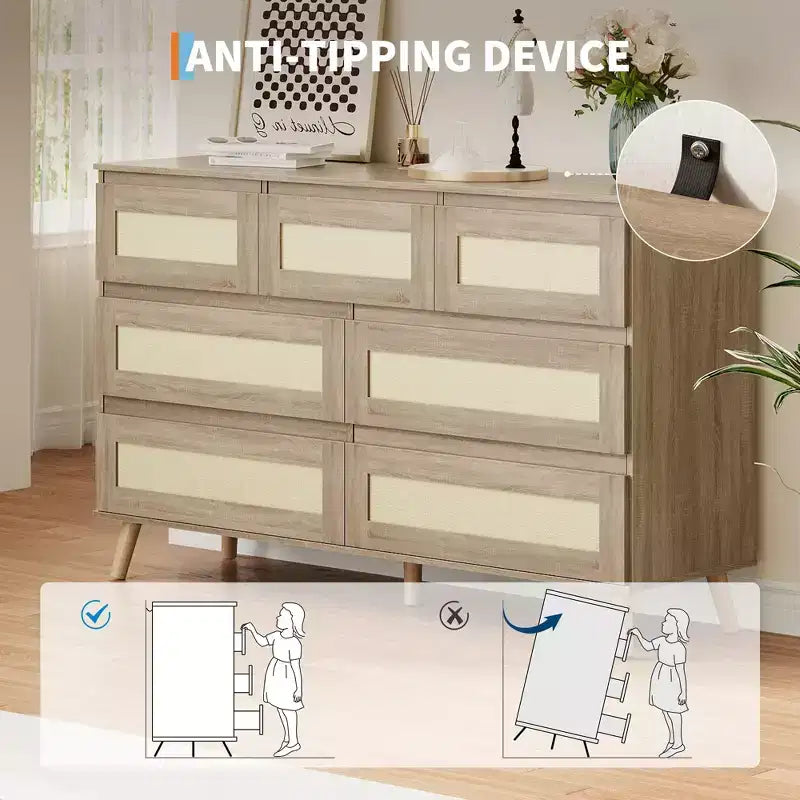 Cassettiera in rattan naturale a 8 cassetti, singola, marrone