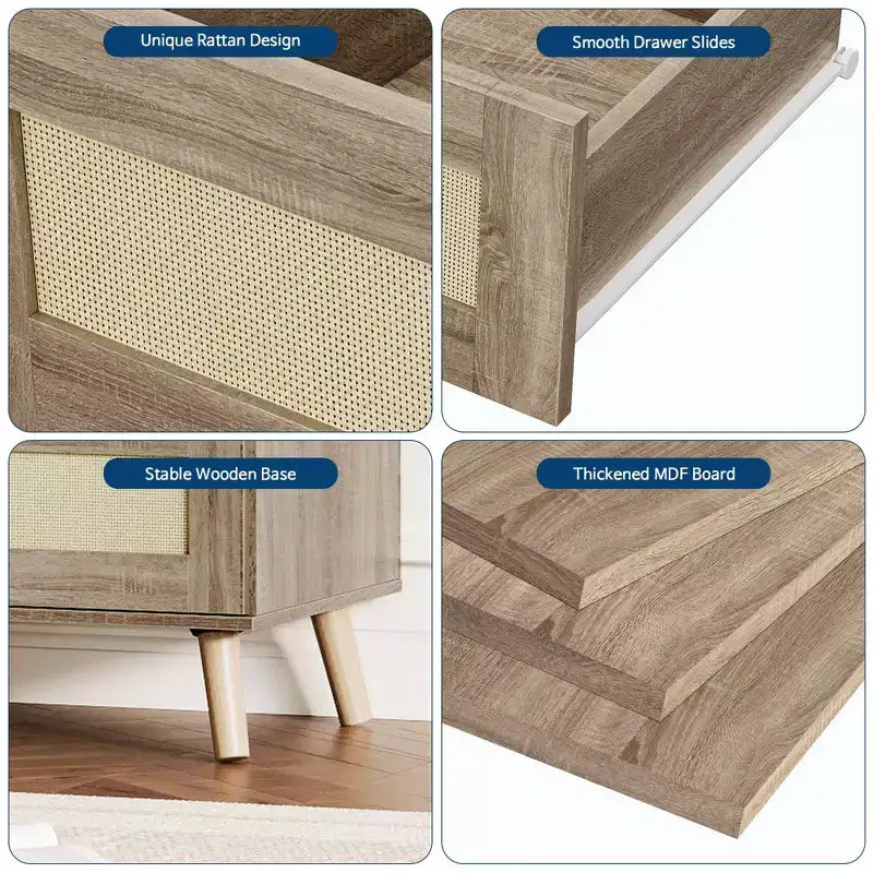 Cassettiera in rattan naturale a 8 cassetti, singola, marrone