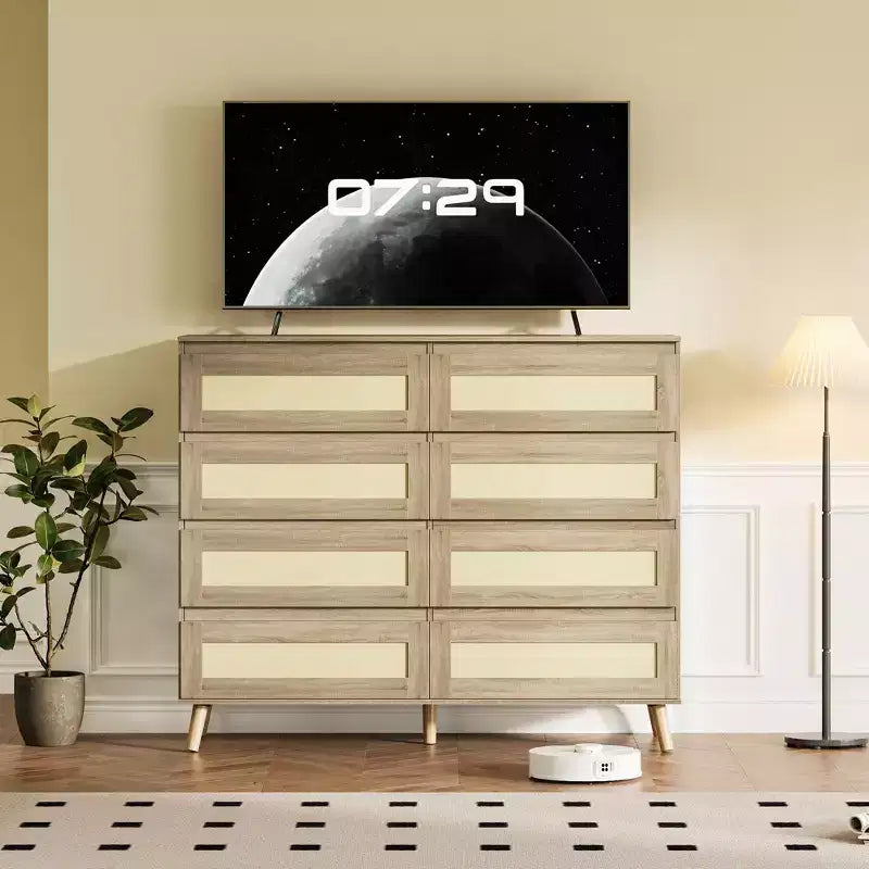 Cassettiera in rattan naturale a 8 cassetti, singola, marrone