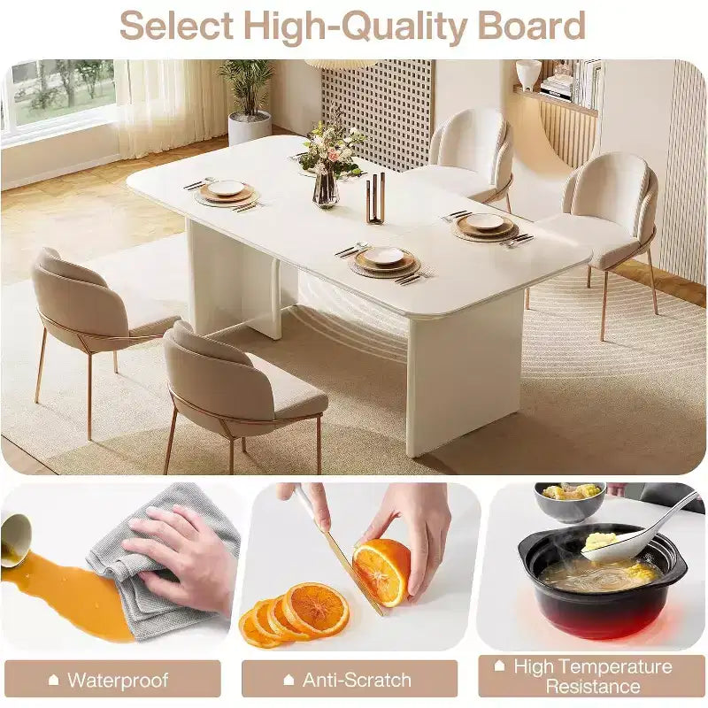 Tavolo da pranzo rettangolare bianco/nero con gambe ad arco, 4-6 posti