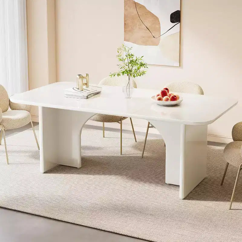 Tavolo da pranzo rettangolare bianco/nero con gambe ad arco, 4-6 posti