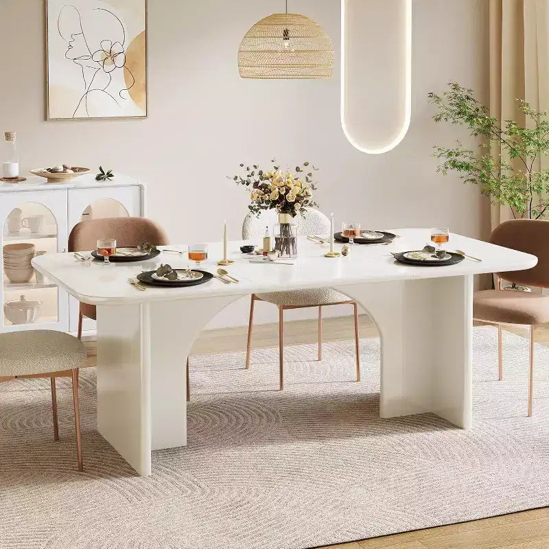 Tavolo da pranzo rettangolare bianco/nero con gambe ad arco, 4-6 posti