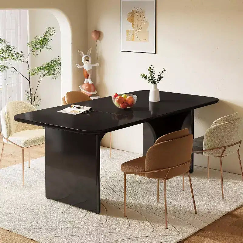 Tavolo da pranzo rettangolare bianco/nero con gambe ad arco, 4-6 posti