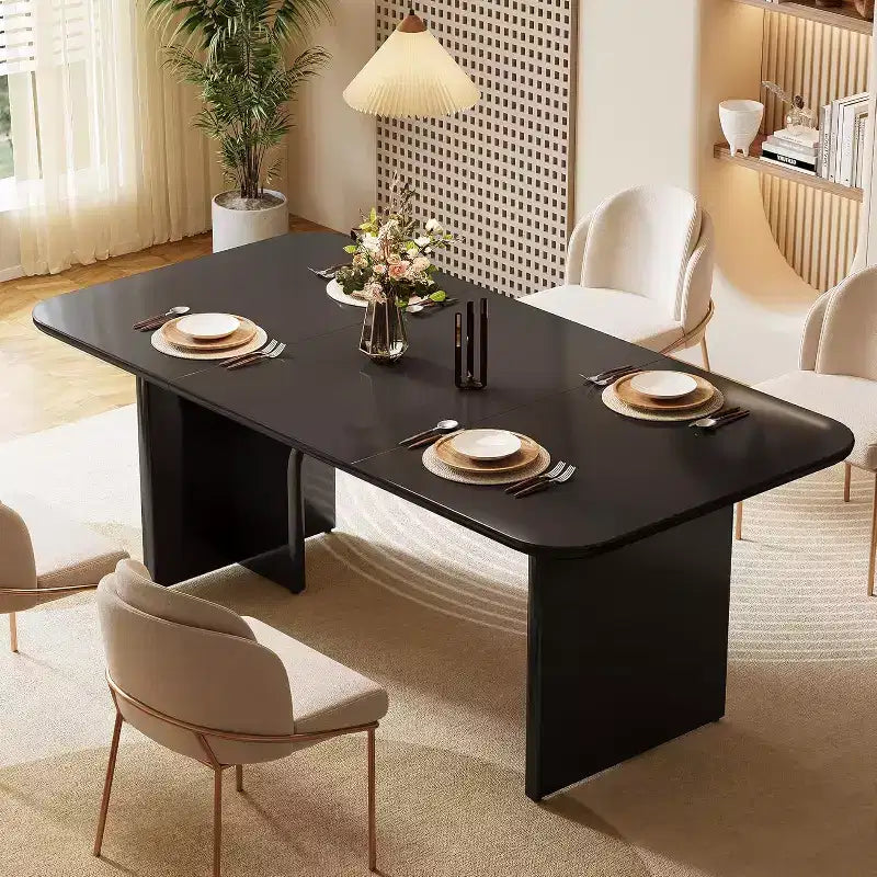 Tavolo da pranzo rettangolare bianco/nero con gambe ad arco, 4-6 posti