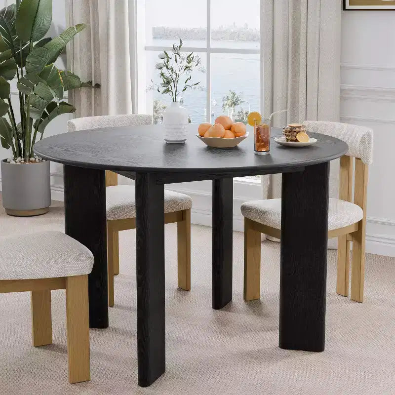 Tavolo da pranzo rotondo in legno nero per 4 – Base a piedistallo