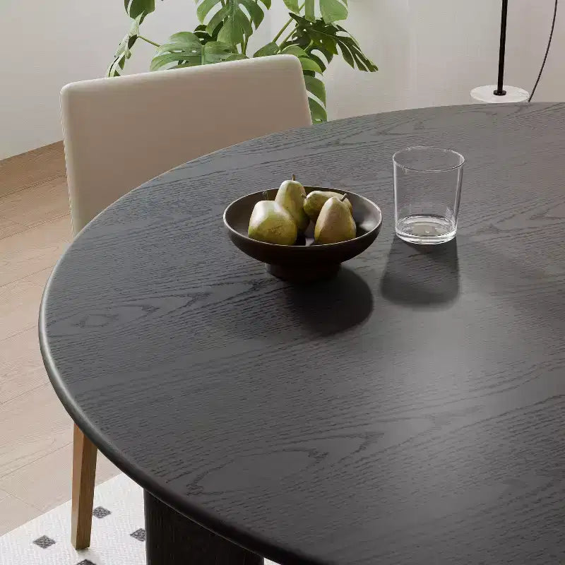 Tavolo da pranzo rotondo in legno nero per 4 – Base a piedistallo